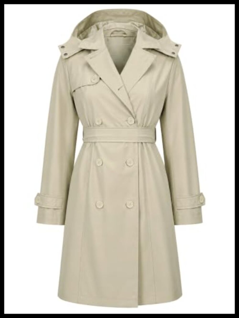 Waterproof Windproof Double Breasted Trench Coat with Detachable Hood